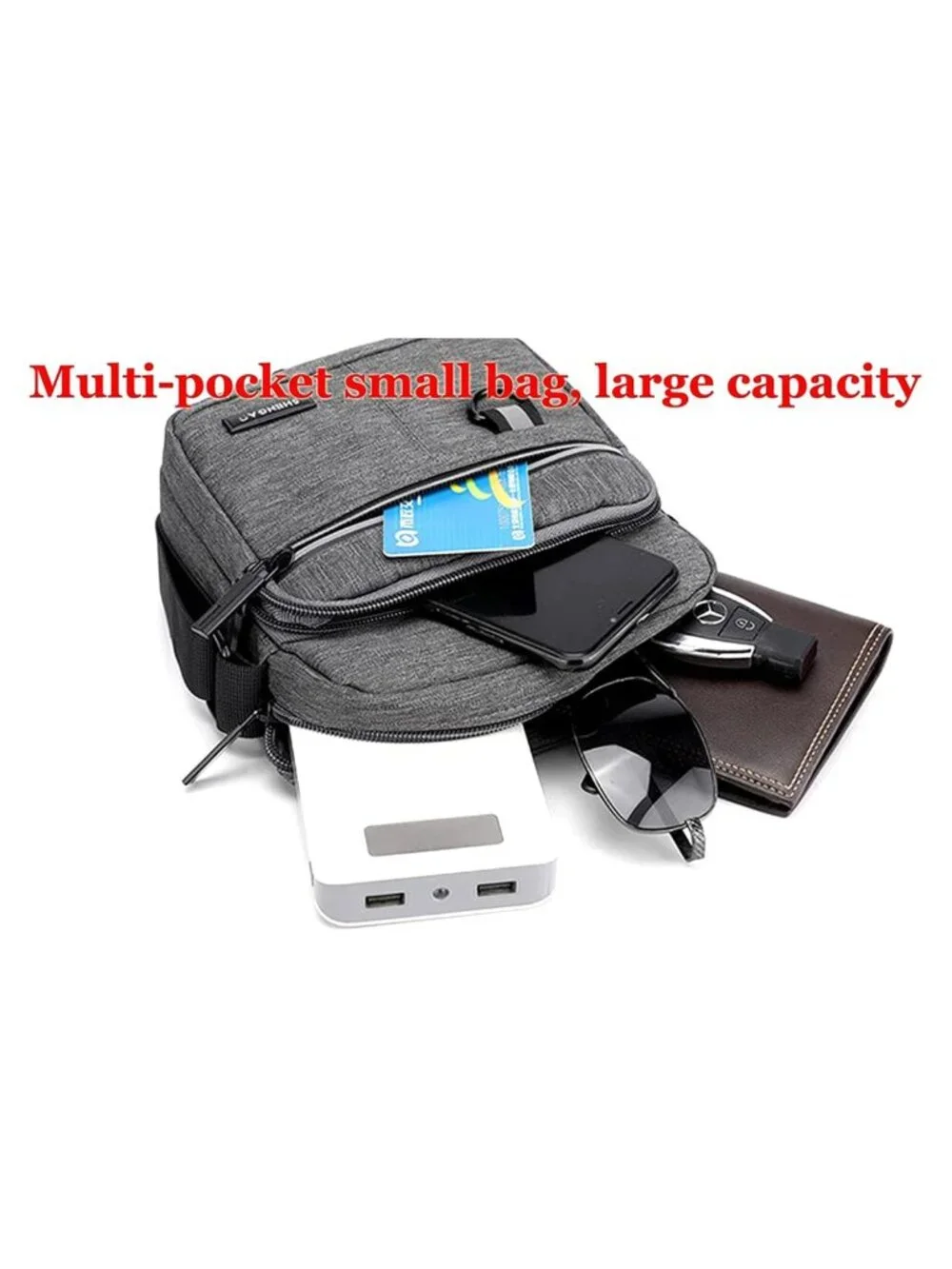 Canvas Crossbody Bag for Men, Small Shoulder Bag, Mini Messenger Bag with 4